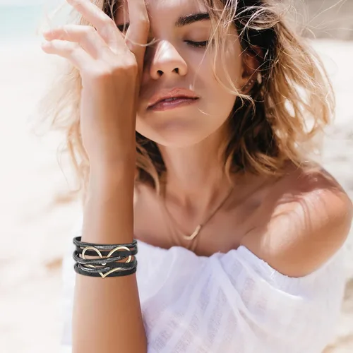 Miniatura 5 de Long tiantian Pulseras de cuero boho para mujer, regalos de moda para adolescentes, niñas, cosas de moda, multicapa de amor, corazón, de cuero
