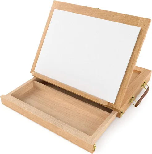 Miniatura 2 de ARTEZA Caballete de mesa, 13.38 x 10.25 x 2 pulgadas, caja portátil de caballete de madera de haya con cajón de 2 compartimentos y paleta de madera