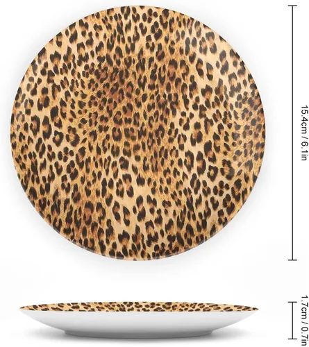 Miniatura 2 de XISUNYA Plato decorativo de 6 pulgadas, placa de cerámica con estampado de animales, diseño de piel de leopardo de animales salvajes, placa