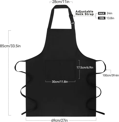Miniatura 3 de Delantal de chef grande para hombres y mujeres, delantales de cocina con 2 bolsillos grandes, resistentes al agua y al aceite