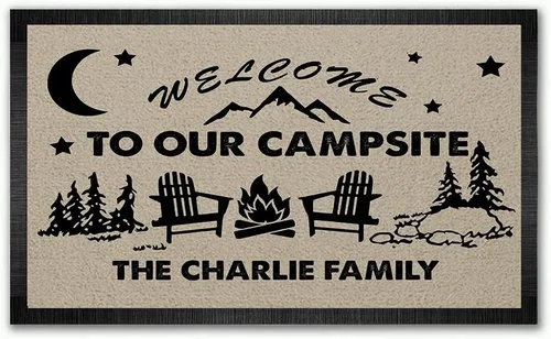 Miniatura 6 de Tapete personalizado de bienvenida a nuestro campamento, accesorio de campamento al aire libre con nombre de la familia, tapete antideslizante e