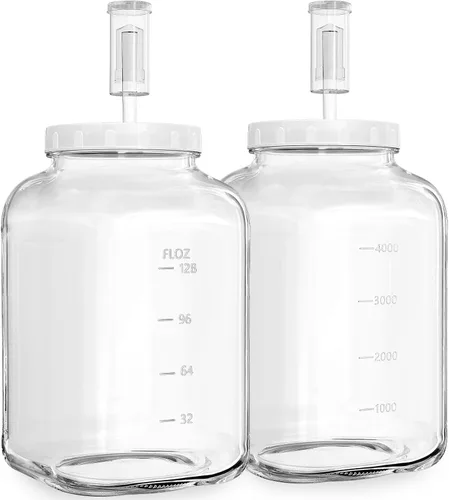 Paquete de 2 frascos grandes de fermentación, frascos de vidrio de 1.5 galones con tapa 100% hermética y 3 válvulas de fermentación, frascos grandes