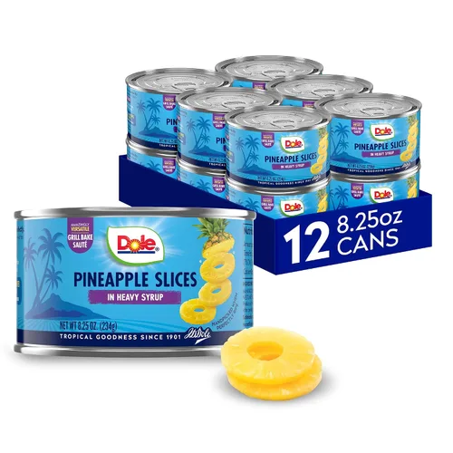 Miniatura 12 de Dole Fruta enlatada, trozos de piña en almíbar pesado, sin gluten, grapas de despensa, 20 onzas, 12 unidades, el embalaje puede variar