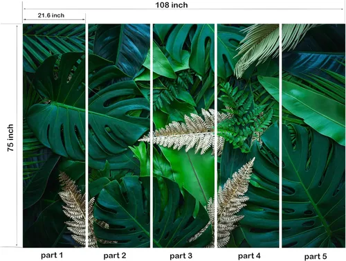 Miniatura 4 de Papel tapiz verde tropical, 108 x 75 pulgadas, hoja de selva mural de pared para dormitorio, sala de estar, guardería (no se pega ni se pega)