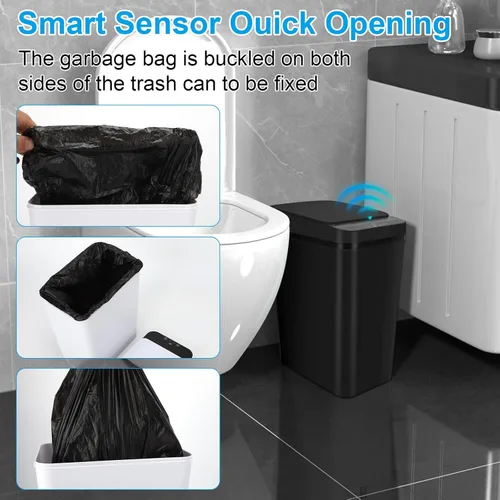 Miniatura 6 de Paquete de 2 cubos de basura para baño, papelero inteligente sin contacto, papelero automático con sensor de movimiento y tapa, cubo de basura