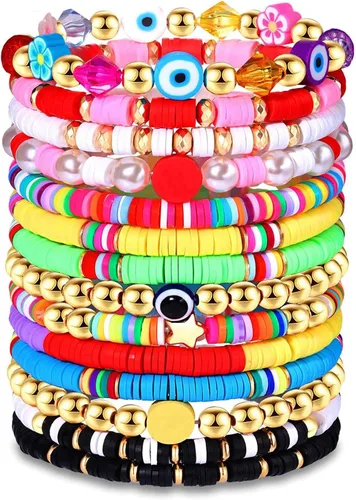 Miniatura 96 de Surfer Heishi - Pulseras apilables para mujer, apilables, de vinilo arcoíris, disco de arcilla, pulseras elásticas para la amistad, joyería bohemia