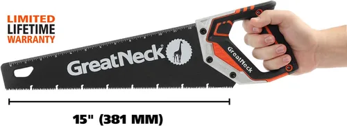 Miniatura 2 de GreatNeck 74003 - Sierra de mano de 15 pulgadas, hoja de acero SK-5, dientes de tres biseles, agarre cómodo, marco de aluminio, herramienta de corte