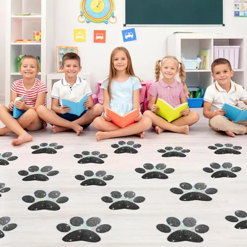 Miniatura 20 de ReliThick 30 Piezas Calcomanías de Suelo con Huellas de Patas 7.5" Huellas de Patas Grandes Adhesivo de Pared Autoadhesivo Calcomanía de Suelo