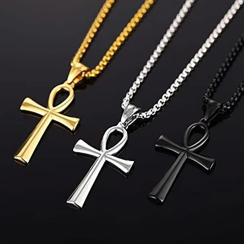 Miniatura 4 de Collar con colgante de cruz de Ankh copta egipcia antigua de acero inoxidable para niños, mujeres y hombres, en cadena Rolo de 24 pulgadas
