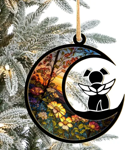 Miniatura 15 de LOVELYPOD Atrapasoles - Regalos conmemorativos de perro para amantes de los perros, una decoración de perro negro en la luna, colgantes de ventana