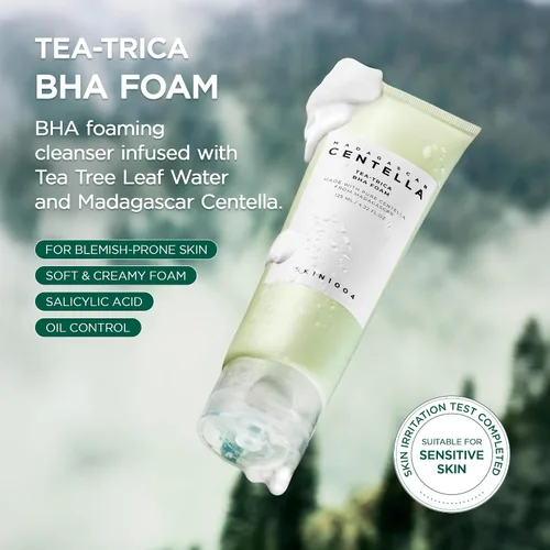 Miniatura 2 de SKIN1004 Tea-Trica BHA Foam 4.22 fl.oz, 125ml, removedor de maquillaje, limpiador facial coreano con Centella Asiática y árbol de té, limpiador