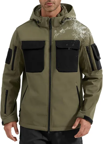 Miniatura 11 de FREE SOLDIER Chaqueta impermeable Softshell con forro polar para hombre, chaqueta táctica militar con capucha rompevientos