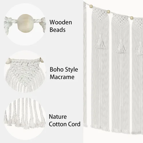 Miniatura 2 de onaner Tapiz bohemio de macramé para colgar en la pared con cuerda para colgar, tapiz tejido bohemio de algodón natural, decoración de macramé