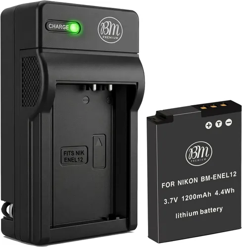 BM Premium EN-EL12 Batería y cargador para Nikon Coolpix A1000 B600 W300 A900 AW100 AW110 AW120 AW130 S6300 S8100 S8200 S9050 S9200 S9300 S9300 S99