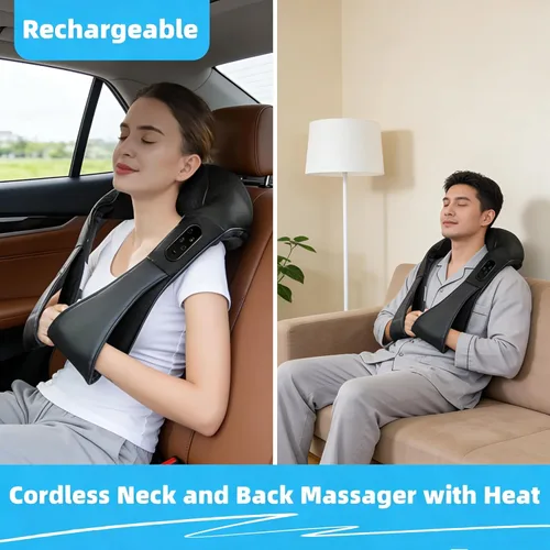 Miniatura 2 de Masajeador inalámbrico de cuello y hombros con calor, masajeador de espalda Shiatsu recargable para aliviar el dolor, almohada de masaje