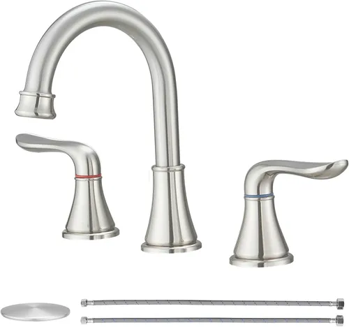 Miniatura 9 de GENBONS Grifos de baño para fregadero de 3 agujeros, 4 pulgadas, color negro mate con drenaje emergente y 2 mangueras de suministro, 2 manijas