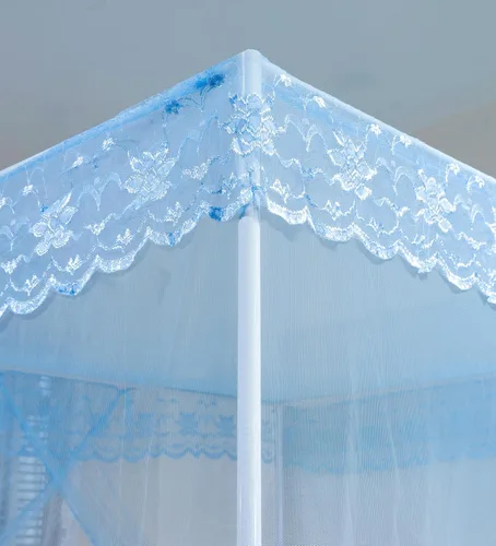 Miniatura 6 de naturetalk Dosel de cama, mosquitera de princesa para niñas y adultos, con tres puertas, diseño de encaje rectangular (Azul bebé, King)