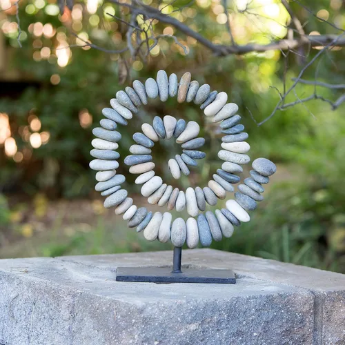 Miniatura 3 de Estatua de piedra apilada en espiral de piedra natural en el soporte, decoración de jardín zen (grande)