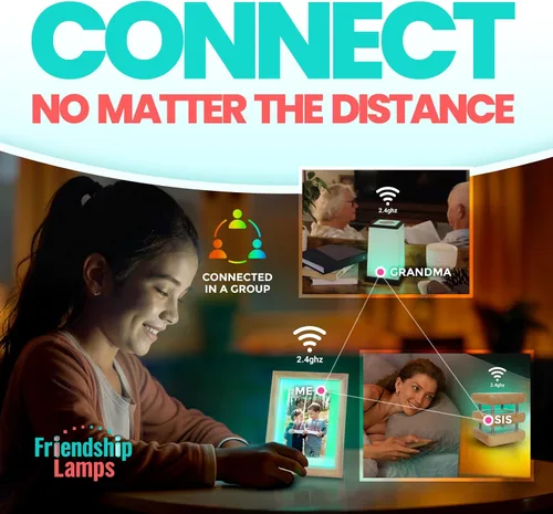 Miniatura 2 de Friendship Lamp® Marco de Fotos de Madera de Pino Nudoso Hecho a Mano en Estados Unidos - Lámpara Táctil Wi-Fi con Luz LED para Larga Distancia