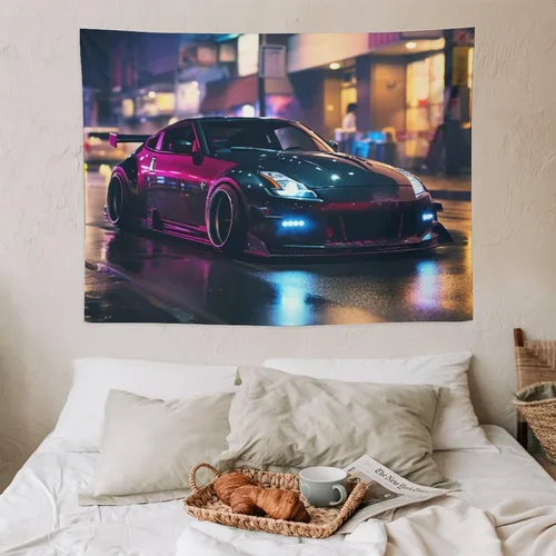 Miniatura 7 de FeoYoed Tapiz para colgar en la pared, cortina para dormitorio, hogar, sala de estar, tapiz de pared Jdm Car 370z negro fresco neón noche 30 x 40