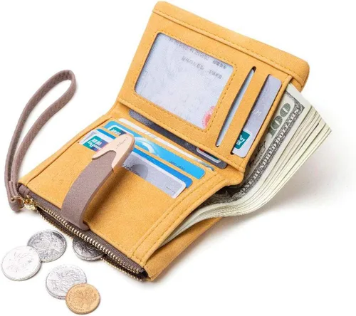 Miniatura 2 de Carteras para mujer, Rfid, pequeña, compacta, plegable, corta, con cremallera, monedero