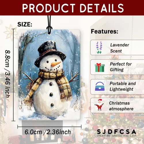 Miniatura 7 de Ambientador de coche de Navidad, 4 unidades, accesorios de automóvil de muñeco de nieve de Navidad azul para mujeres, ambientador colgante de granja