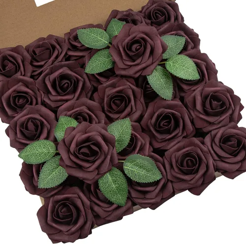 Miniatura 43 de DuHouse 25 rosas artificiales con tallos, flores de espuma de tacto real para bricolaje, ramo de boda, centro de mesa, arreglo floral, fiesta, Verde