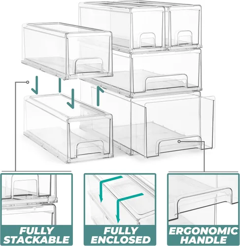 Miniatura 4 de Sorbus 1 cajón grande y 2 pequeños transparentes y apilables – Cajones organizadores de plástico con asas – Cajones de almacenamiento extraíbles