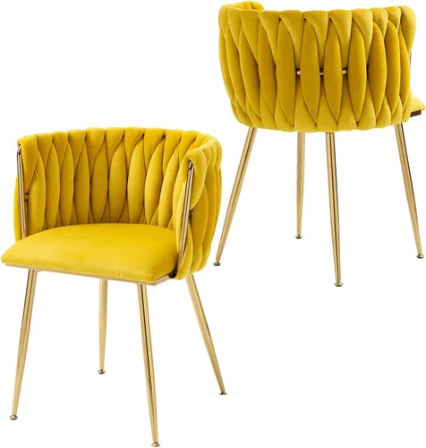 Miniatura 18 de Nrizc Juego de 2 sillas de comedor de terciopelo, sillas de comedor tapizadas tejidas con patas de metal dorado, sillas decorativas modernas