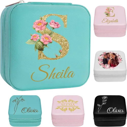 Joyero personalizado para regalos de dama de honor, flor de nacimiento, inicial, joyería de viaje personalizada para mujeres, organizador de joyas