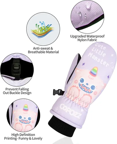 Miniatura 2 de COPOZZ Guantes de esquí para niños, 3M Thinsulate con aislamiento térmico para niños, guantes de nieve resistentes al viento y cálidos guantes