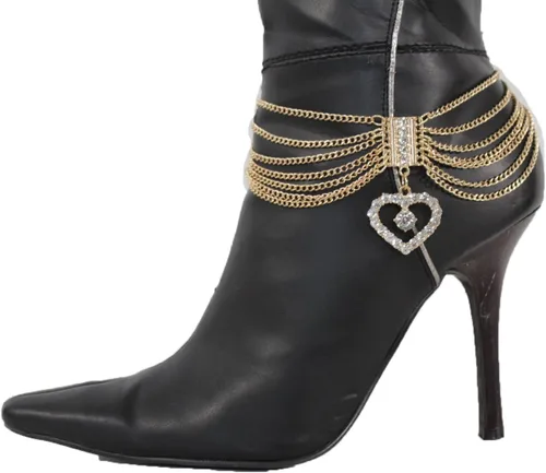 Miniatura 7 de TFJ - Pulsera de cadena para botas de moda occidental para mujer, diseño de metal dorado, con dije de corazón