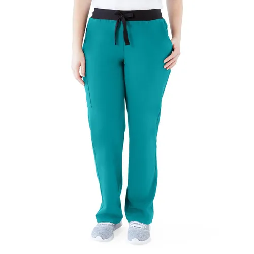 Miniatura 108 de ave. Varick - Pantalón médico de tiro medio para mujer, pierna recta, seis bolsillos, color azul caribeño, talla S