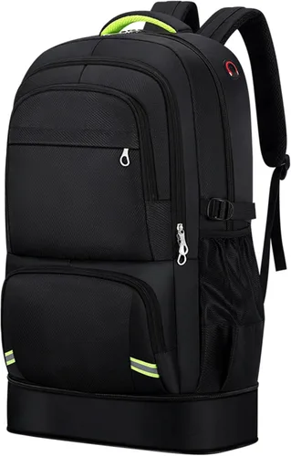 Mochila de senderismo de 65 L para hombre, impermeable, expandible, mochila de viaje, mochila de mano casual, mochila grande para campamento, Negro