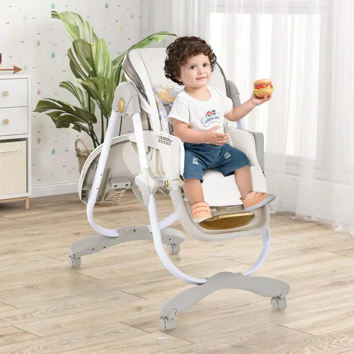 Miniatura 2 de HOMGX - Silla alta portátil, silla de alimentación plegable para bebés con reposapiés y respaldo ajustables, bandeja doble grande apta