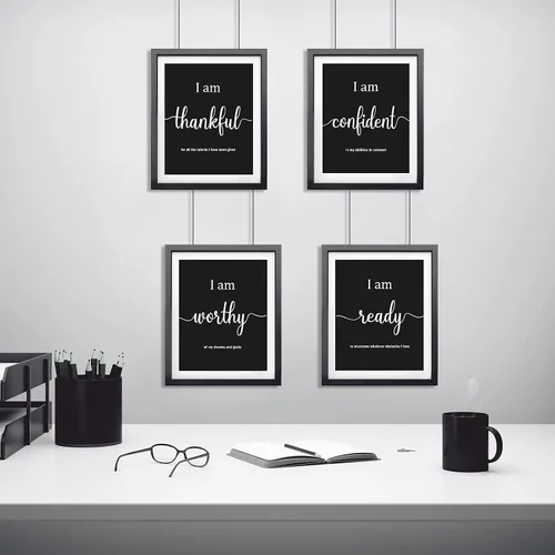Miniatura 6 de Outus 9 Piezas Arte de Pared Inspirador Motivacional para Oficina y Dormitorio, Afirmaciones Diarias Positivas para Hombres, Mujeres y Niños, Negro