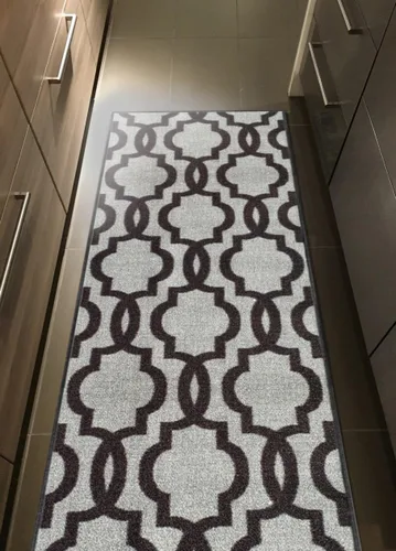 Miniatura 2 de Tapete para pasillo o escalera, diseño de celosía marroquí, antideslizante, parte trasera de goma, tamaño personalizado, Marroquí, gris