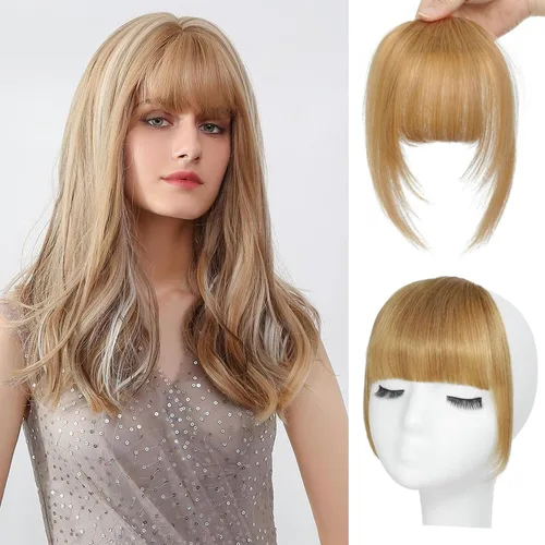Miniatura 24 de Flequillo con clip de cabello 100 % humano, cortina de adelgazamiento de aire para mujer, plana natural, curvada, delgada, falsa rubio ceniza