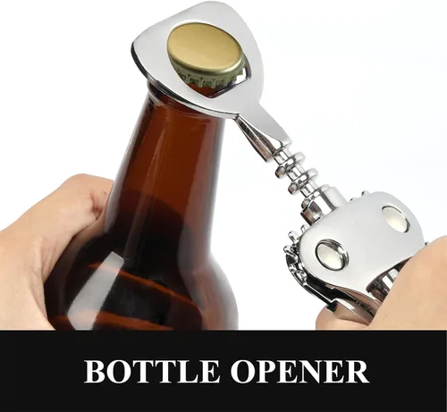Miniatura 3 de KORCCI Abridor de vino, sacacorchos de ala de aleación de zinc resistente, abrebotellas de cerveza premium, accesorios multifuncionales para vino