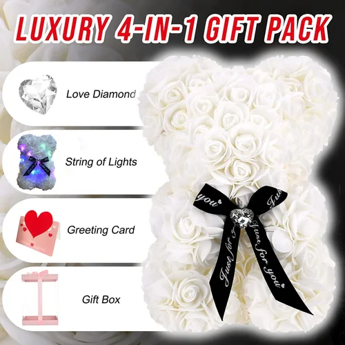 Miniatura 2 de Lgv Oso de rosas de flores, regalo romántico para el día de la madre de San Valentín, Navidad, cumpleaños, novia, madre, esposa, con diamantes Blanco