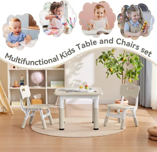 Miniatura 5 de GITAWUSA Juego de mesa y sillas de estudio para niños, juego de mesa y silla ajustables en altura para niños de 3 a 8 años, mesa de arte para niños