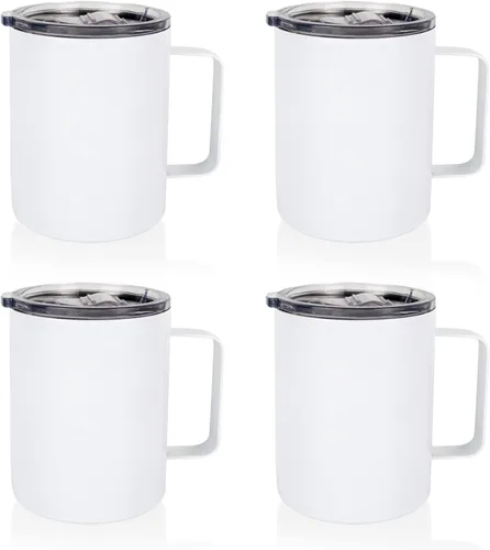 Miniatura 9 de 4 vasos delgados en blanco de sublimación de 24 onzas, tazas blancas con asa y pajita, taza recta de viaje de acero inoxidable de doble pared