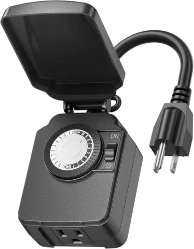 BN-LINK Temporizador de luz mecánico para exteriores de 24 horas, impermeable, resistente, 15 A 1/2 HP, 1 toma de temporizador con conexión a tierra