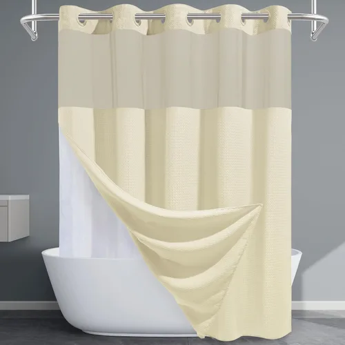 Miniatura 23 de EUTXL Cortina de ducha beige sin gancho con forro a presión, cortinas de ducha de tejido gofre de 230 GSM para baño, 54 pulgadas de ancho x 80