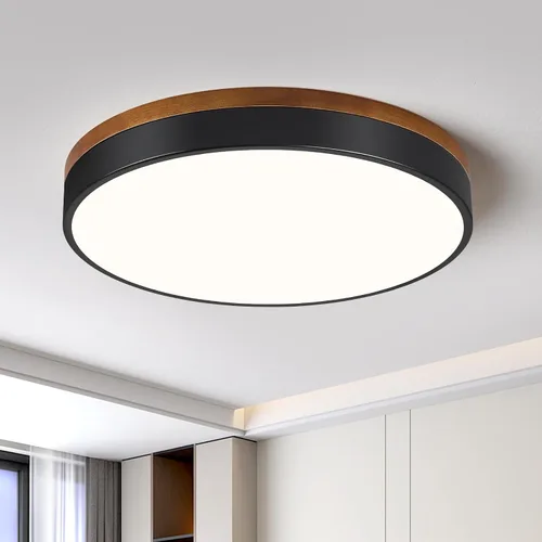 Miniatura 16 de Moderna lámpara de techo de madera regulable, lámpara de techo redonda negra LED empotrada, lámpara de techo minimalista para cocina, dormitorio