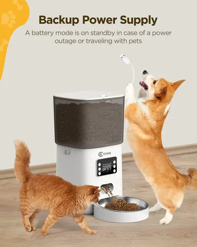Miniatura 5 de Ciays Comedero automático para gatos, 6L, blanco, plástico y acero inoxidable, dispensa hasta 20 porciones, 6 comidas por día, con alarmas
