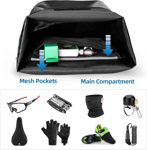 Miniatura 5 de ROCKBROS Bolsa de alforjas delanteras enrollables Bolsa de rack frontal para bicicleta Paquete de estante resistente con asa de transporte y correa
