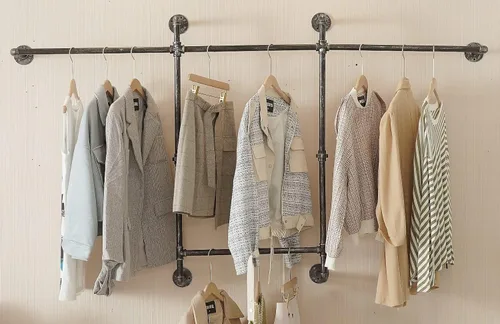 Miniatura 7 de Perchero industrial de pared, barras de tubería de ropa resistente, perchero estilo tubería con cuatro varillas para colgar para el hogar