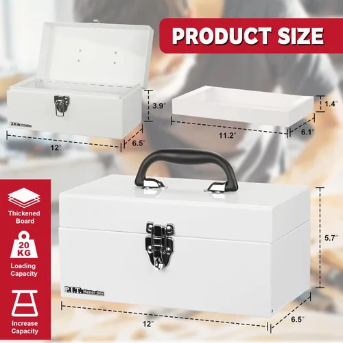 Miniatura 2 de P.I.T. Caja de herramientas de 12 pulgadas, pequeña caja de herramientas portátil de acero con cierre de pestillo de metal para el hogar, almacén