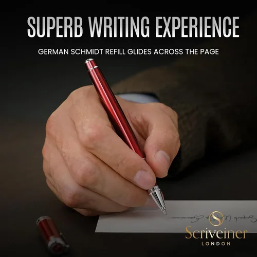Miniatura 4 de Scriveiner Deep Crimson Red Rollerball – Impresionante bolígrafo de rodillo de lujo de laca roja carmesí profundo con acabado cromado, repuestos